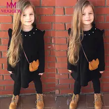 Элегантное теплое хлопковое платье для маленьких девочек; сезон осень-зима детское однотонное платье с длинными рукавами платье принцессы для девочек