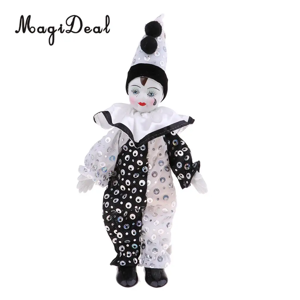 23cm Funny Clown Man Wearing High-grade Brocade Clothes Figure Doll Toy Xmas Party Decoration  Polka Dots