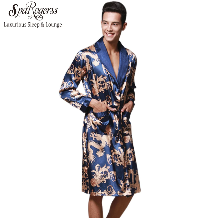 Luxury Men Robe 2017 Couple Bathrobe Brand Faux Silk Robes Long Home Clothing Male Sleep Robe XXL 5 Colors Summer Style WP032