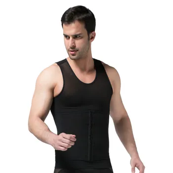 

Summer Three Row Buckle Free Adjustable Mesh Fabric Men Vest Breathable Lightweight Body Shaping Two-in-one Belly In Shapers