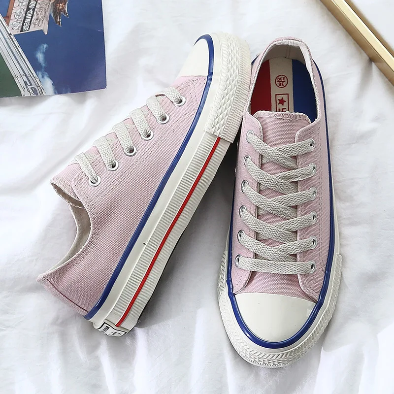 

2019 Spring Women Canvas Shoes Ladies Vulcanized Girls Pink Sneakers Lace Up Low Top Tenis Femino Classic Style Lady Casual Shoe