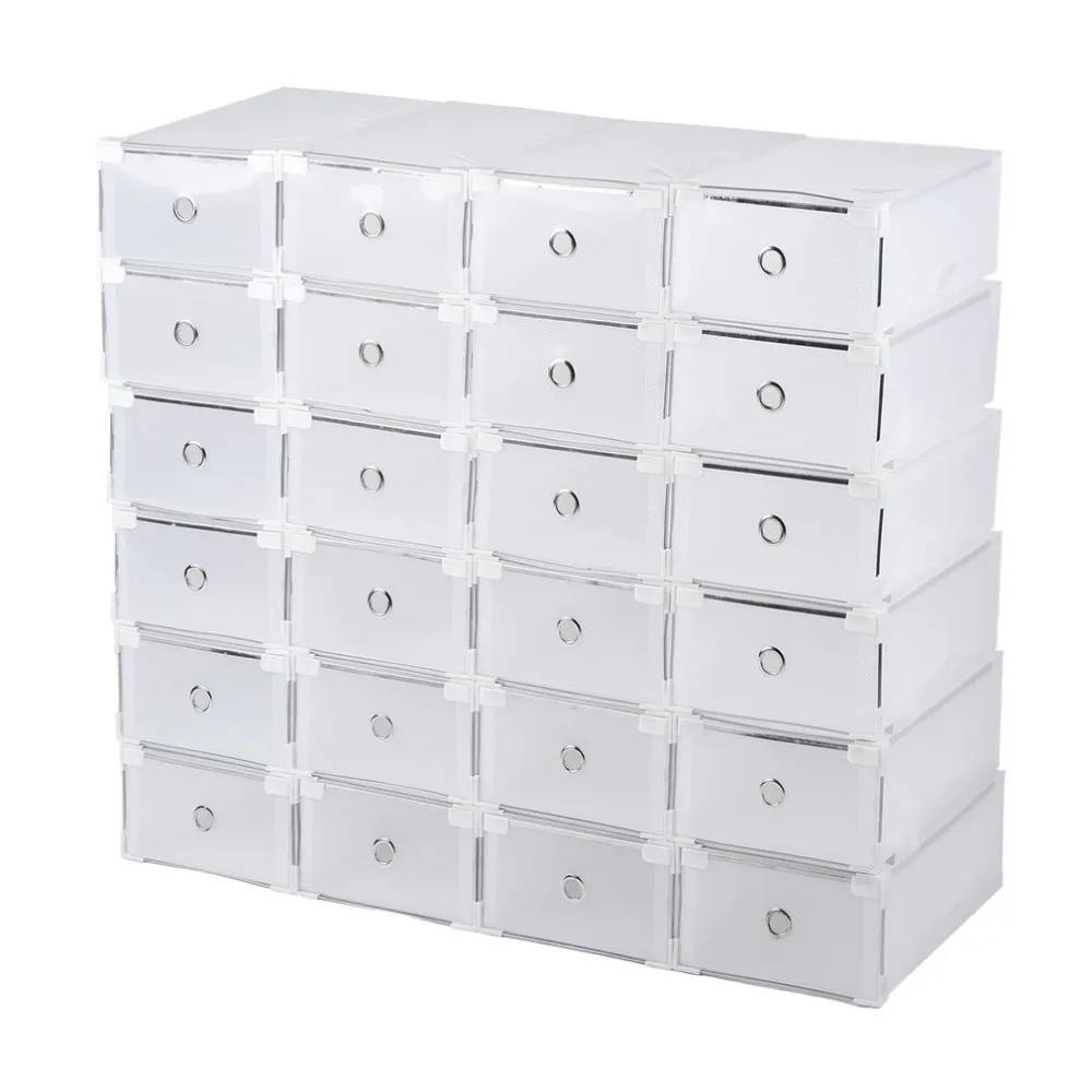 

24pcs Foldable Plastic Shoe Boxes Universal Home Organizer Stackable Storage Drawer Transparent Home Holding Box