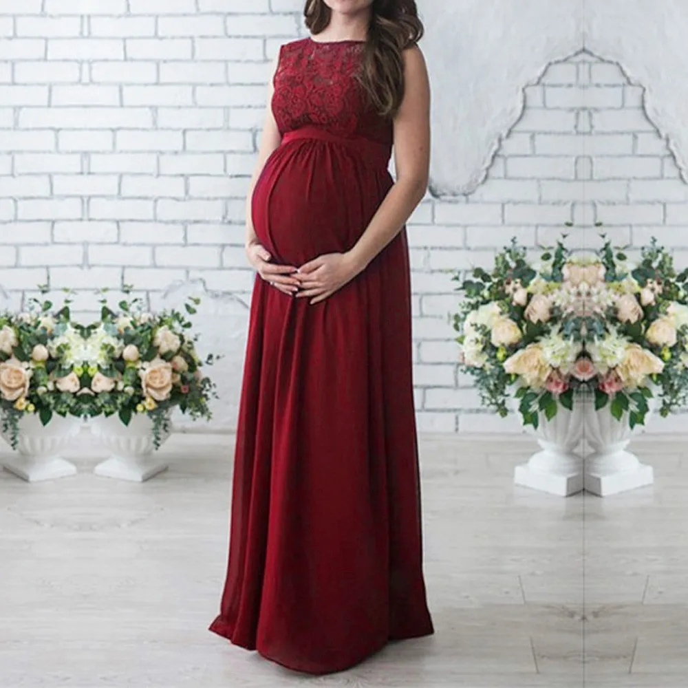 

SZYADEOU Pregnant Women Lace Long Maxi Dress Maternity Gown Photography Props Dress embarazada Robe femme enceinte C3