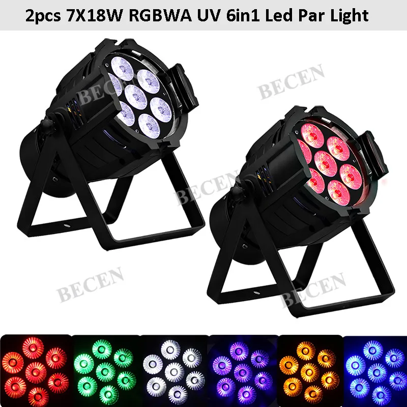 

8pcs 7x18w RGBWA UV 6in1 MINI Led Par Can Light DMX512 DJ Wash Lighting stage DJ light 2pcs