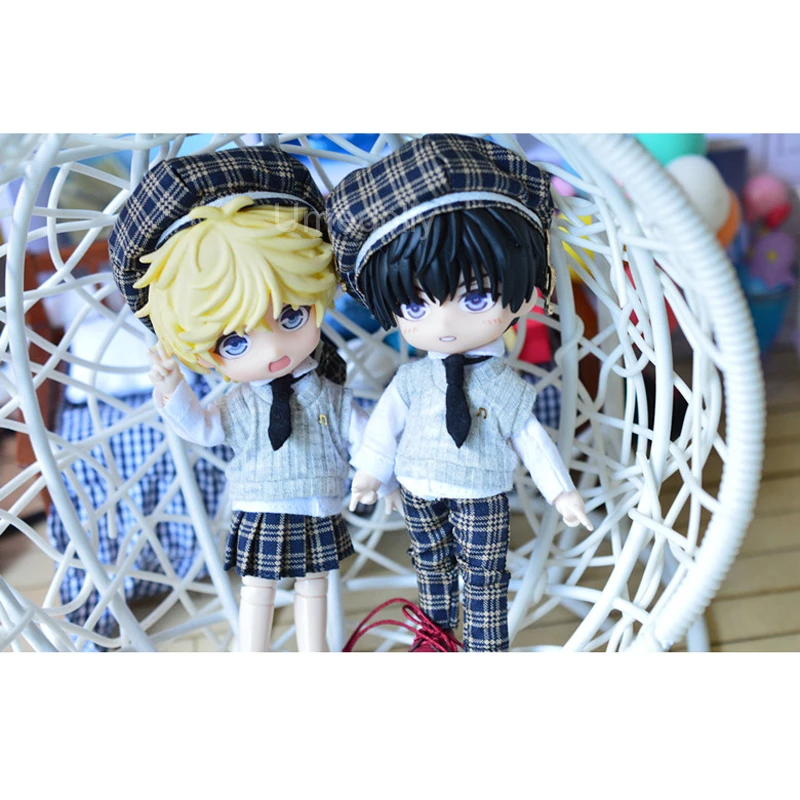 

1 Set Cute Mini School Uniform Suit Shirt + Hat + Vest + Dress/Pants for OB11, Obitsu 11, 1/12 Doll Clothes Outfits Accessories