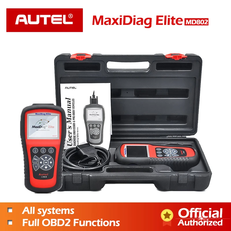 Autel MaxiDiag Elite MD802 Full System OBD2 Scanner Code Reader with Live Data EPB Multifunctional Scan Tool Oil Service Reset