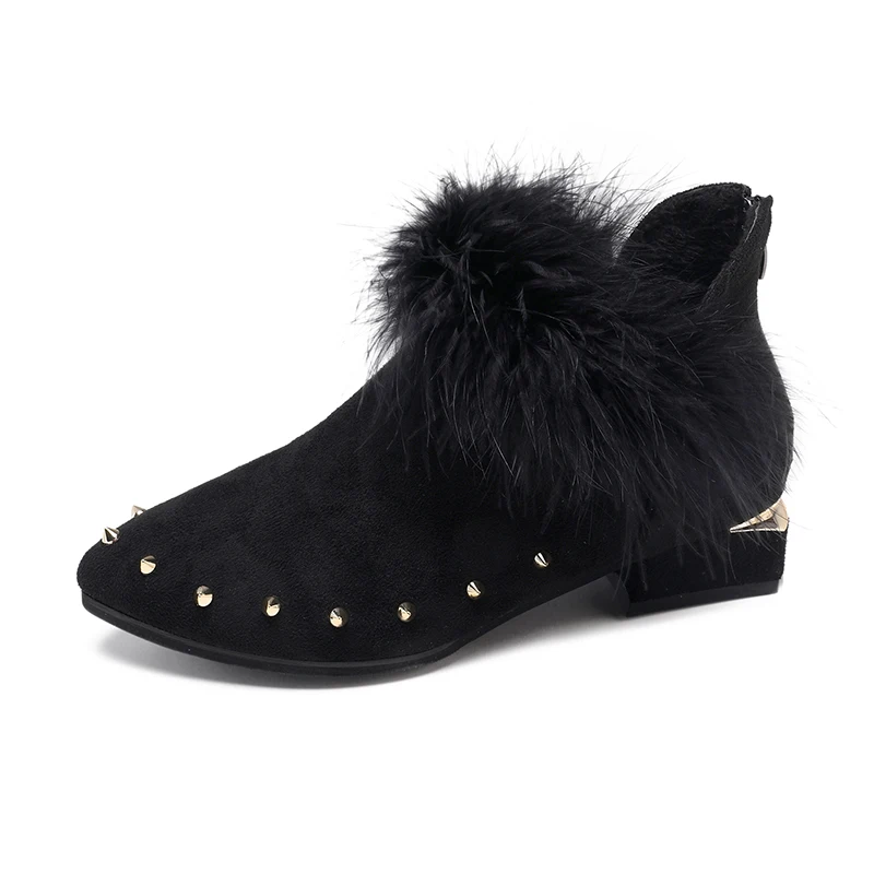

2018 new fur rough with rivet Korean fairy soft wild wind women's shoes.