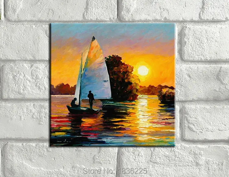 

hand painted abstract wall art seascapes abstract boat painting sea and boat oil painting sunset oil painting on canvas