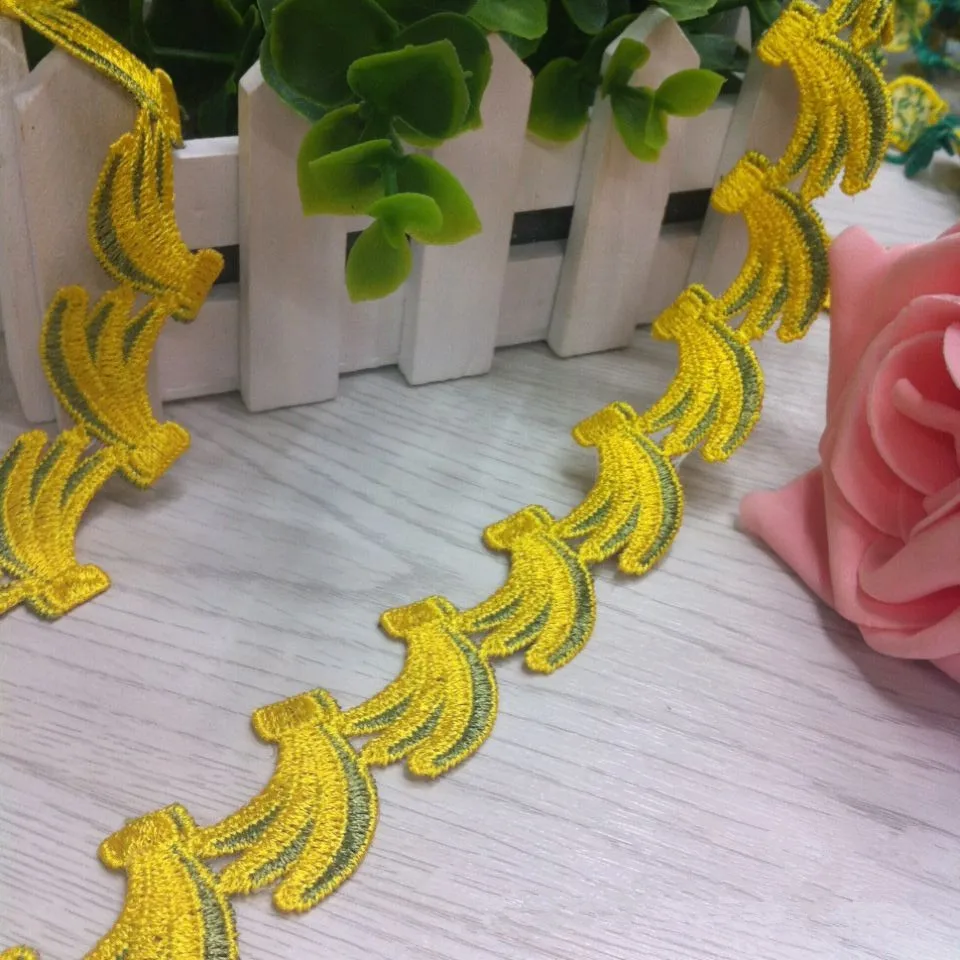 1 yrd 3cm embroidery yellow banana applique lace sewing trim diy craft