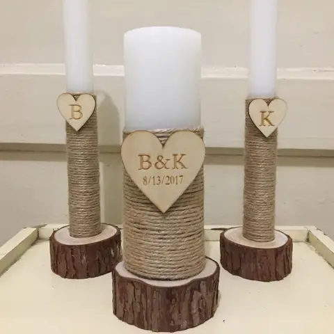 Velas da Unidade do Casamento Velas de Casamento Presente para a Noiva e do Noivo Conjunto de 3 Casamento Velas Rústico Conjunto Personalizado
