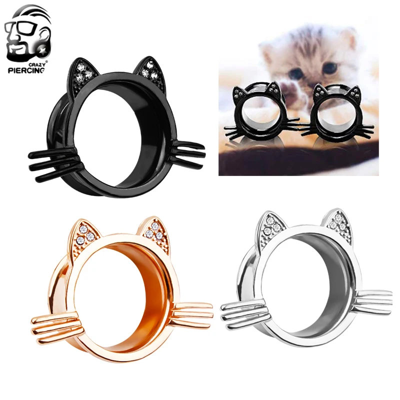 2018 Cute Kitten Cat Screw Ear Gauges 1 Pair Ear Flesh Tunnels Plugs