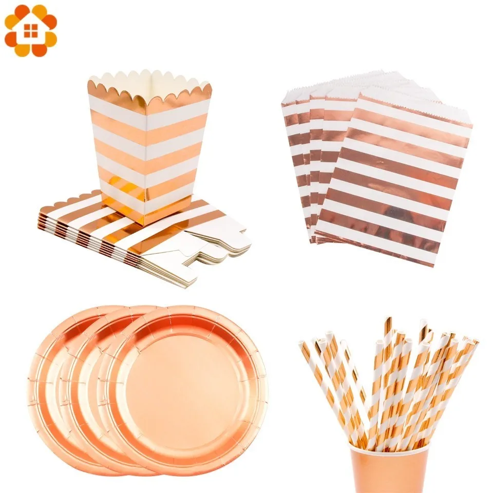 Розовое золото позолоченные серии одноразовая посуда свадебный стол Декор бумажные тарелки для дня рождения детский душ вечерние украшения