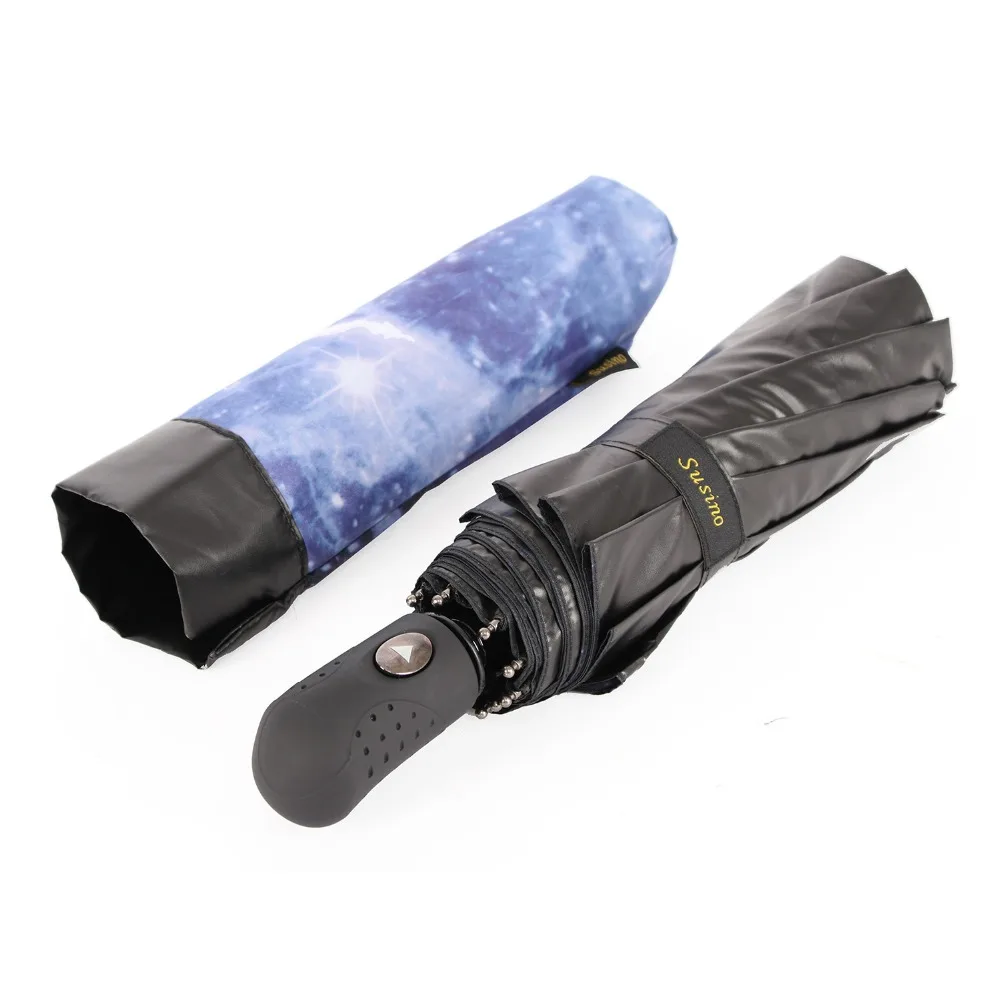 

Susino Windproof Umbrella Semi-automatic Open Manual Open Sturty Metal Black Coating UV Protection Three-folding Umbrella 7009