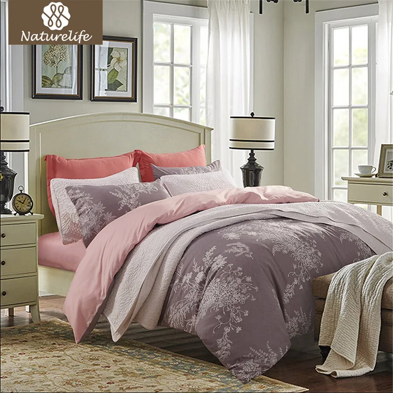 Naturelife Flower Pattern Duvet Cover Set Bedding Set Bedsheet 4 pcs