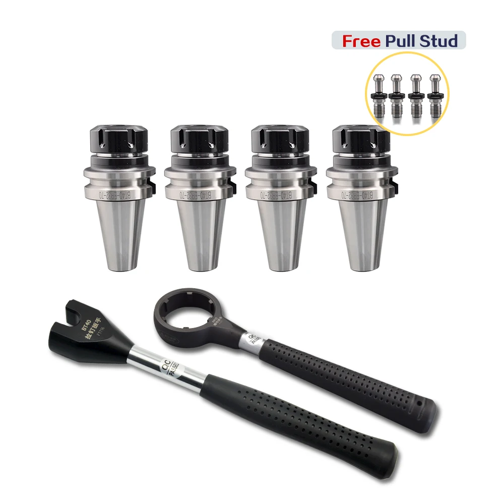 4pcs BT40 ER32 70L tool holder with ER32UM nut wrench and BT40 pull