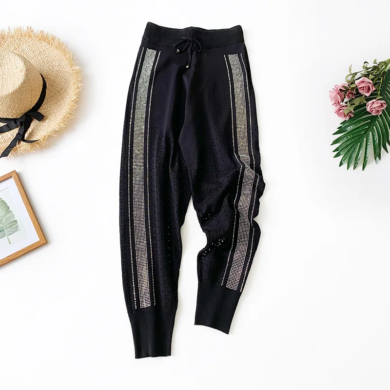 

Wasteheart Spring Women Fashion Black Long Loose Pants Harem Pants High Waist Hollow Out Length Female Casual Pants Sweatpants