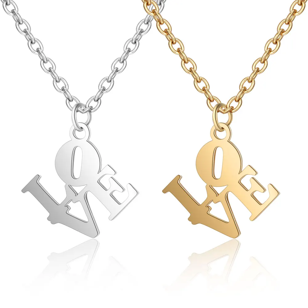 

Fashion Jewelry Stainless Steel High Polished Letter LOVE Pendant Necklace with 40+5cm Chain for Lovers