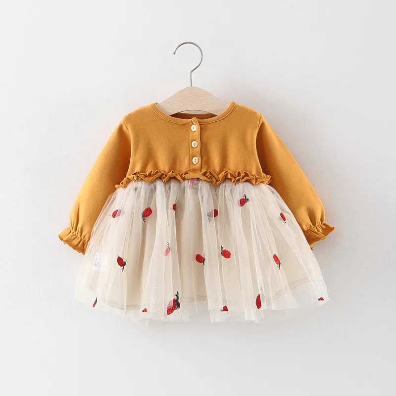 Платье для маленьких девочек новое весенне-осеннее Сетчатое платье принцессы с длинными рукавами и вышивкой ананаса для девочек