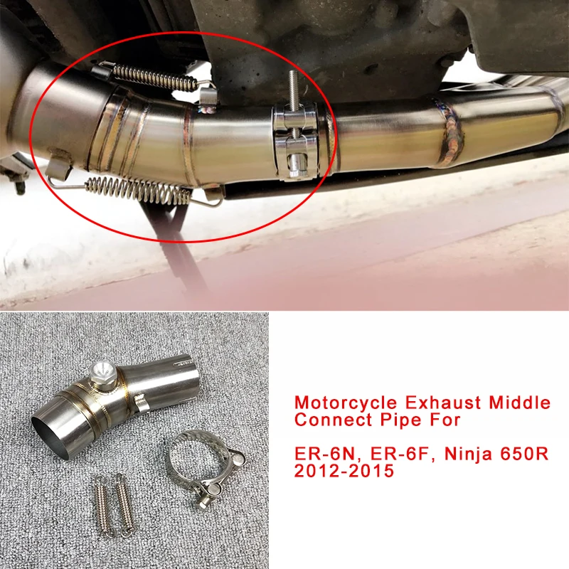For Kawasaki ER-6N ER-6F ER6F ER6N Ninja 650R 2012 2013 2014 2015 Motorcycle Exhaust Muffler Middle Connect Pipe Stainless Steel (1)
