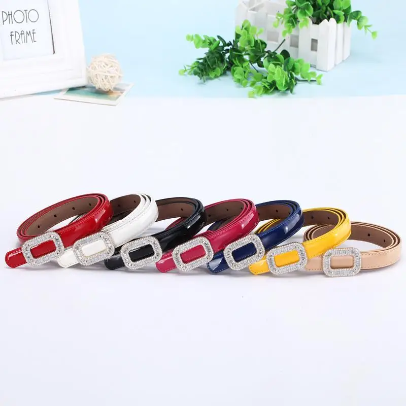 

New Style Pin Buckle Inlaid Rhinestone Genuine Leather Thin Female Belts for Women Dress Cummerbunds Fashion Girdles Rich Colors