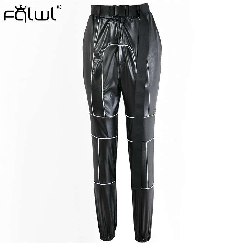 FQLWL повседневные полосатые Светоотражающие спортивные брюки женские брюки черные шаровары с высокой талией женские штаны для уличного бега брюки карго