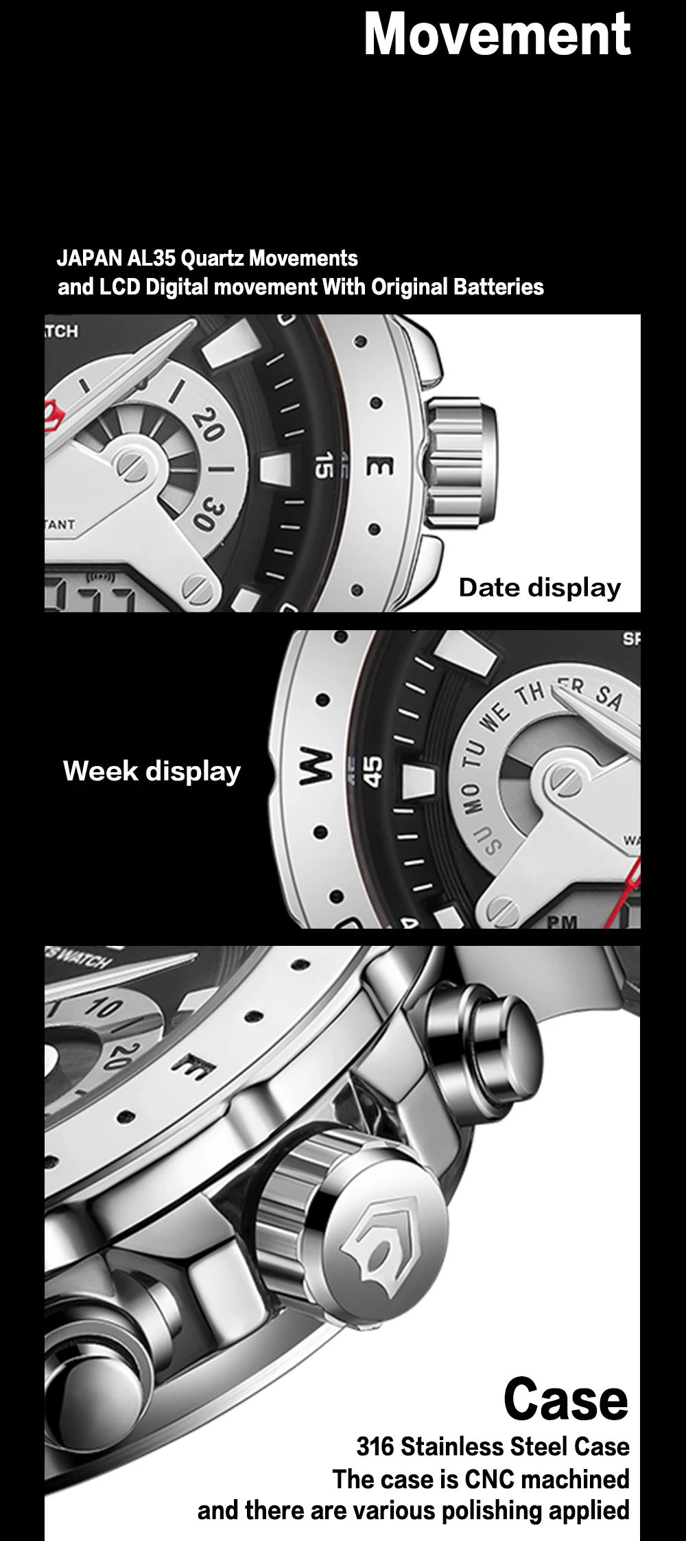 WEIDE Кварцевые Спортивные Повседневные Роскошные Брендовые мужские АВТО часы с датой, календарем, дисплеем недели, повторителем будильника, цифровые часы из нержавеющей стали