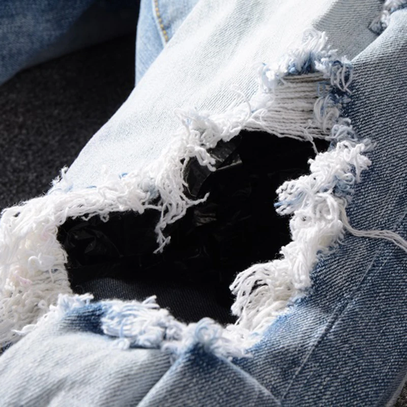 Kopen Sokotoo mannen kokospalm bedrukte gekleurde ripped jeans Slim fit gaten verontruste stretch denim broek Broek