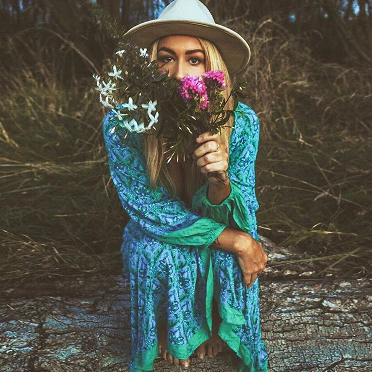 Beste Jastie V hals Lange Mouw Lente Herfst Jurk Boho Chic Open Slit Vrouwen Jurken Vintage Bloemenprint Jurk 2018 Vrouwelijke Vestidos