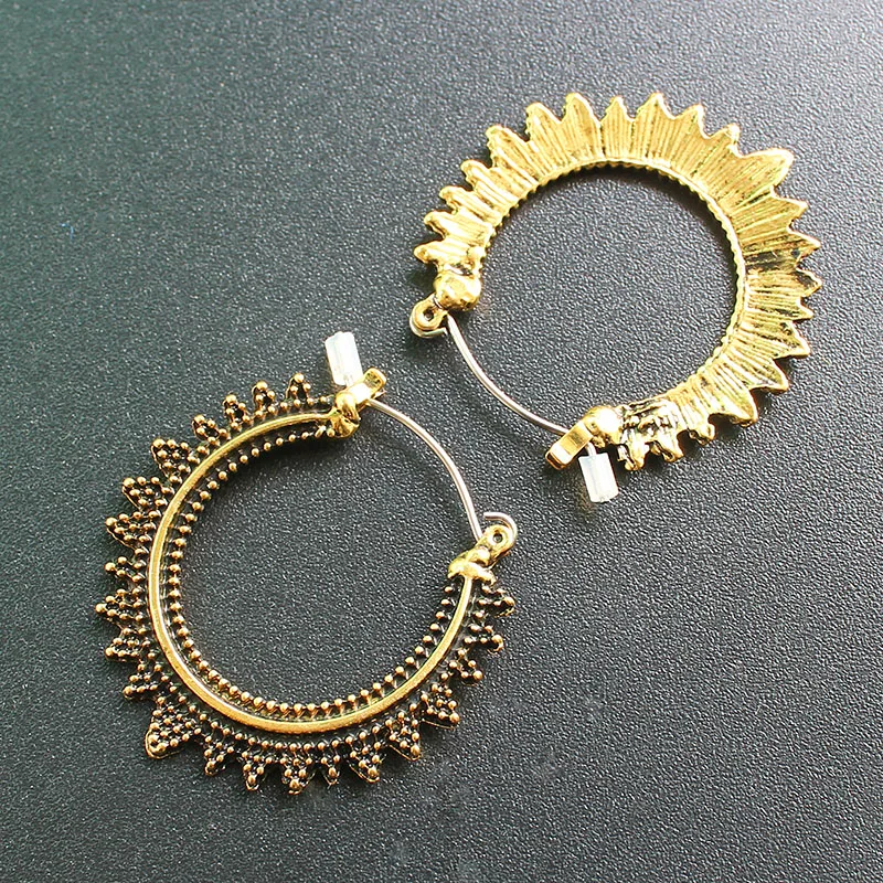 ISINYEE Vintage Round Small Hoop Earrings For Women Girls Antique Tibetan Gold Silver Circle Ear Bohe Ethnic Indian Jewelry - Image 2