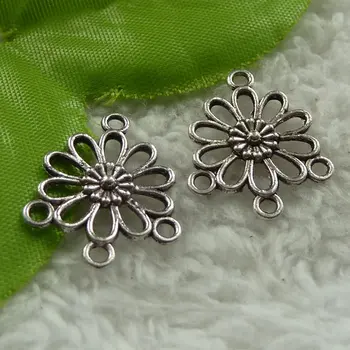 

220 pieces antique silver flower connectors 23x18mm #3918
