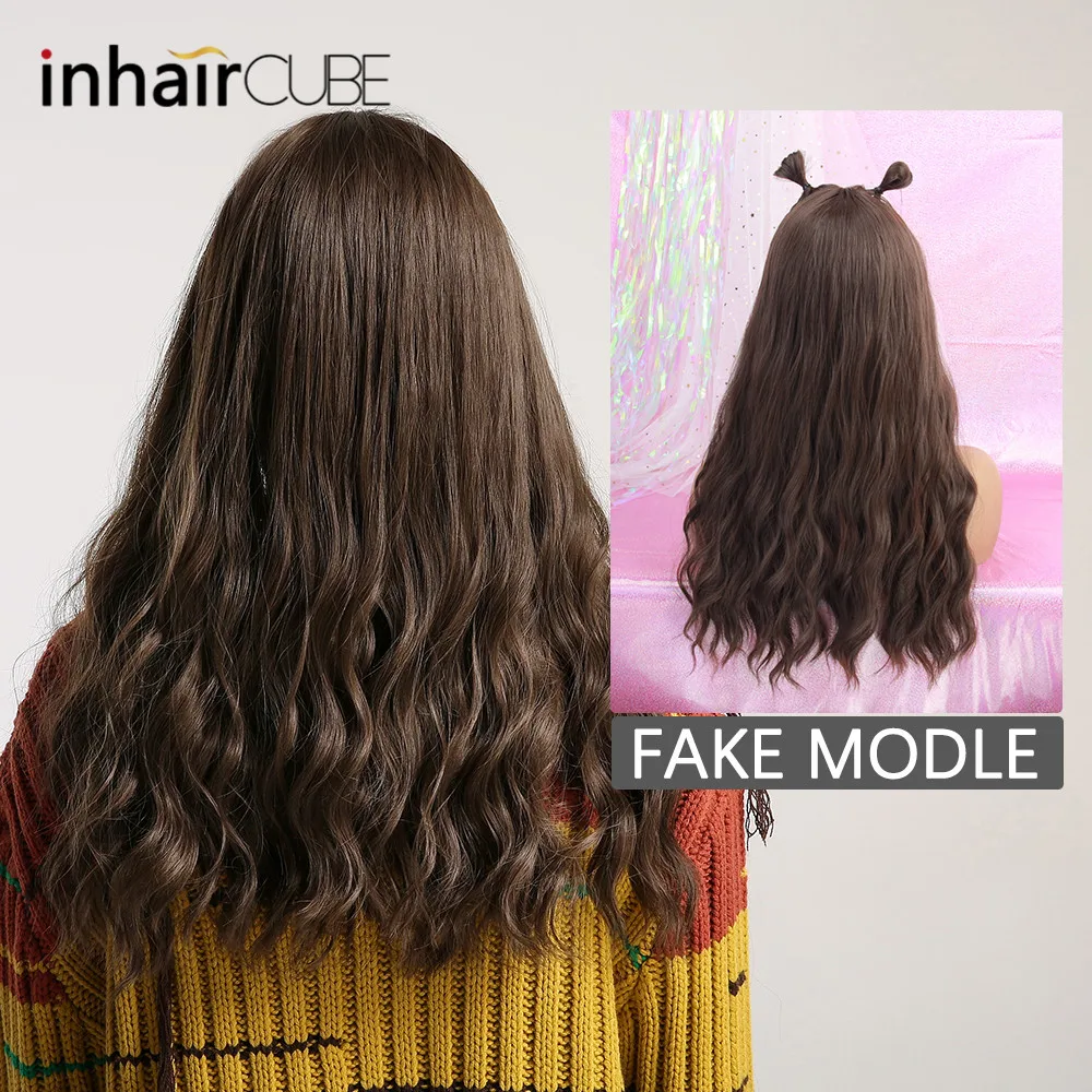 Inhair Cube 2" женский парик темно-коричневый длинные волнистые термостойкие синтетические волосы плетение Полный Парики для ежедневного использования и косплей