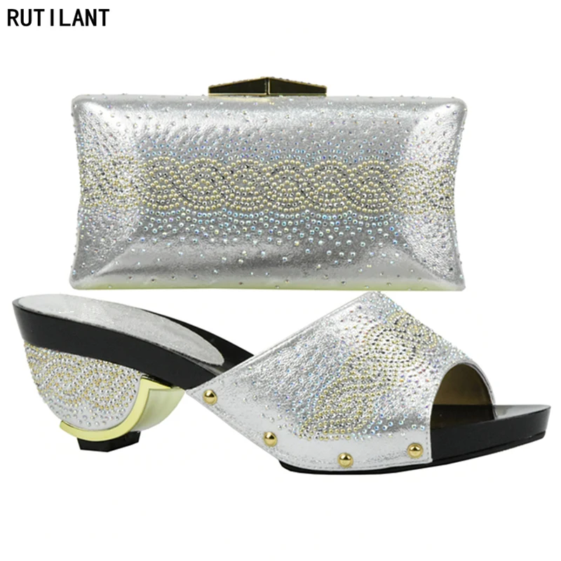 rose Femmes De Partie Mariage Chaussures Et Pu pourpre Ensemble Ciel Sac Décoré argent Assortis Les Sacs or Nigérian Avec Rose Strass Couleur PqZHAA