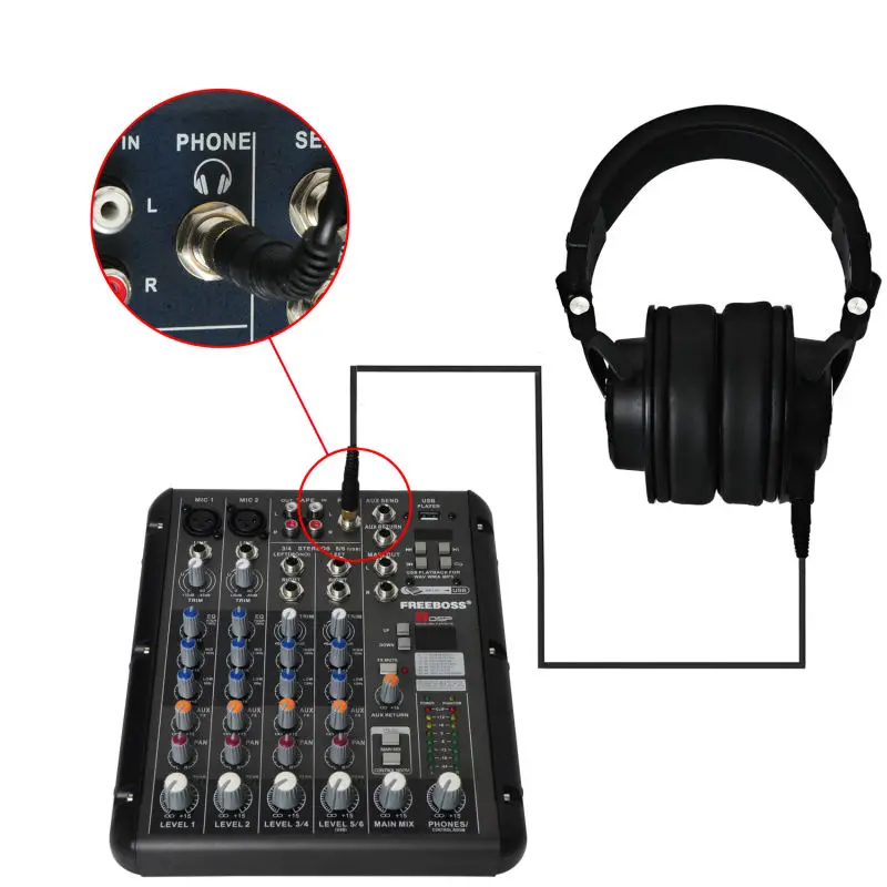 

Freeboss MDH9000 Monitor Headphones with 50mm Drivers Single-side Detachable cable RMV6 DJ Mixer Audio Mixer