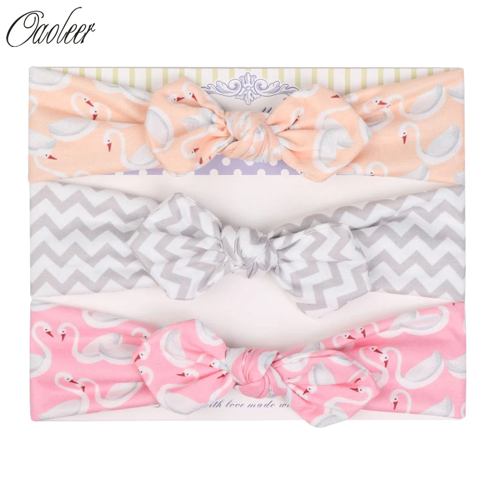 

3pcs/Card Cotton Fabric Rabbit Ears Cotton Headbands Knotted Stretchy Printed Hairband Newborn Headband Kids Hair Accessories