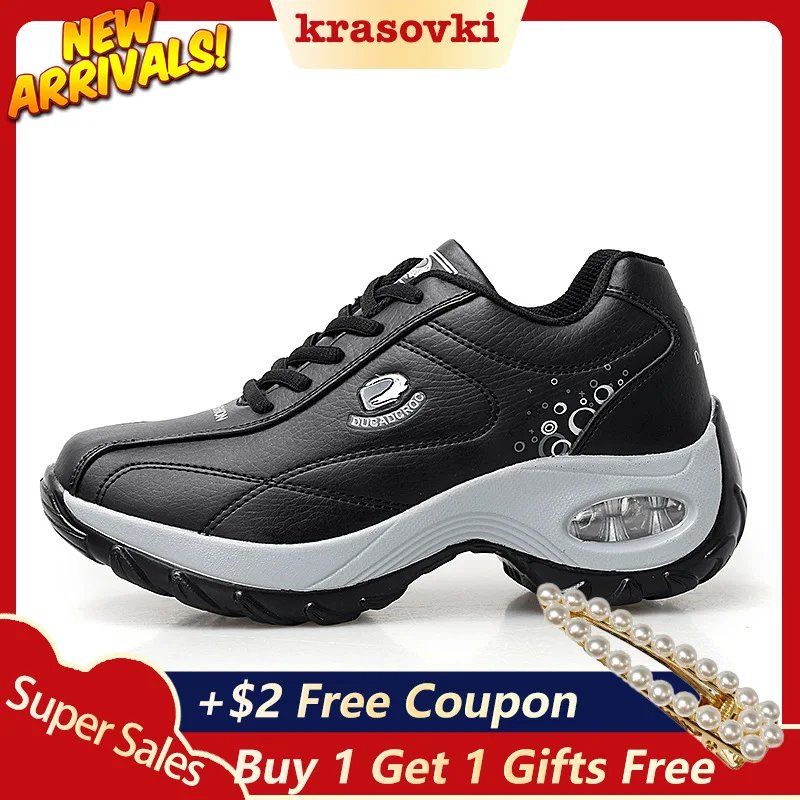 

Krasovki Platform Sneakers Women Thick Bottom Platform Breathable Lace Up Color Designer Shoes Leather for Female Dropshipping