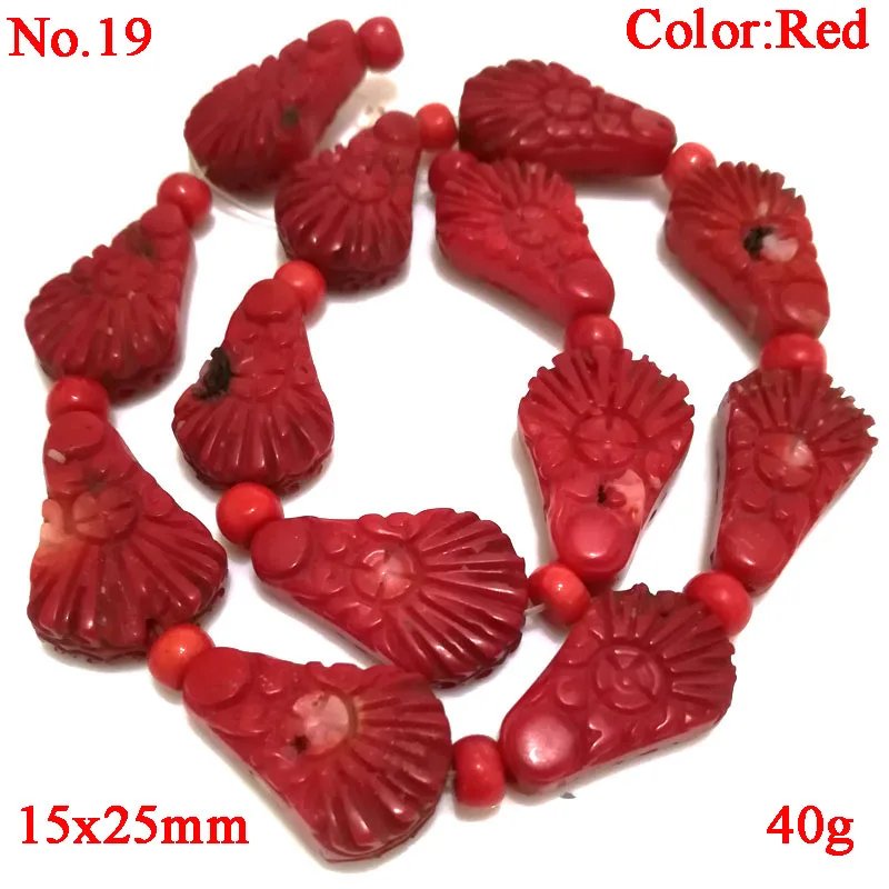 LCS0041 16 inches 18x25mm Red Flat Flower Carved Natural Coral Beads Loose Strand