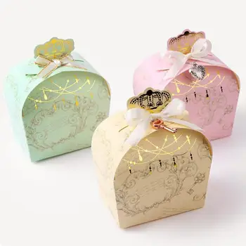 

Free shipping green pink beige Crown paper wedding sweet boxes ,YWHB24