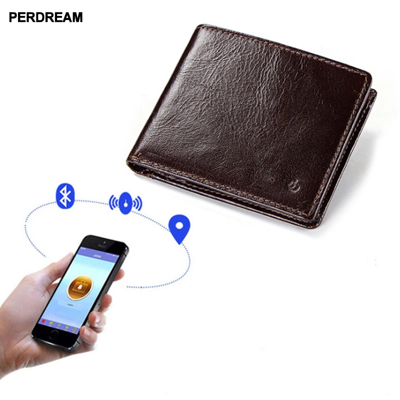 

New RFID 2018 men's wallet real leather short intelligent Bluetooth anti lost anti-theft zero wallet wallet