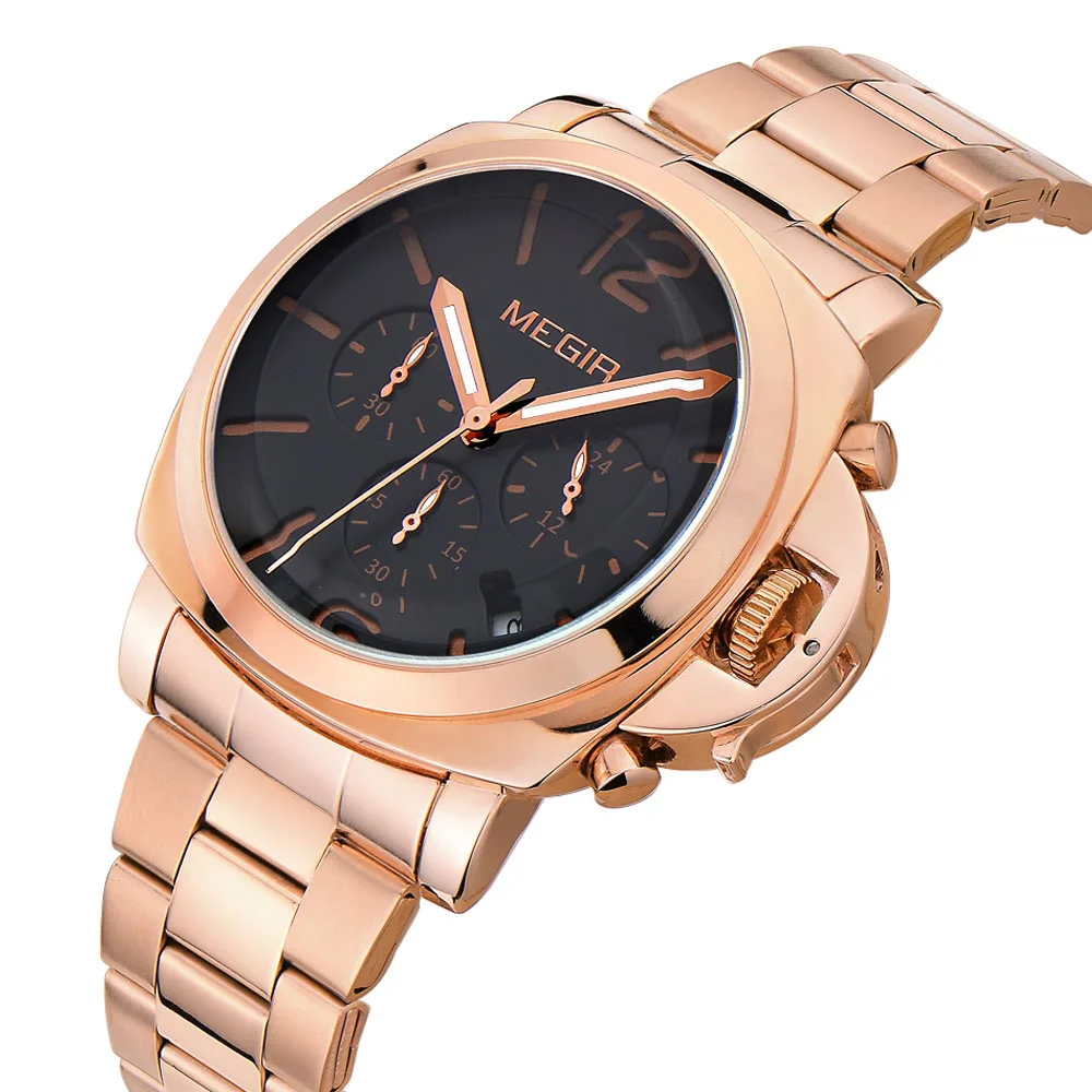 Fashion Brand Luxury Rose Gold Full Steel Men Casual Dress Watch Sub