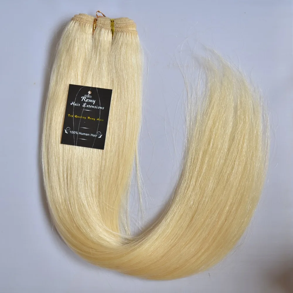 Women's Remy Human Hair Extensions Weft Weaving Straight Wholesale 18" 36" 100g Platinum Blond