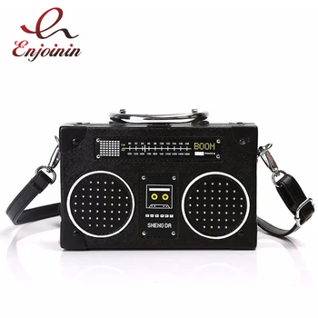 Personality black radio style pu leather fashion ladies clutch bag shoulder bag handbag female crossbody mini messenger bag purs pu material ladies handbag 2017 new fashion cross handbag shoulder bag messenger bag hair ball decoration cheap female bag canta