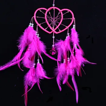 

rose red feather dreamcatcher wind chimes heart to heart handmade hanging wedding party dream catcher 2016 creative gift