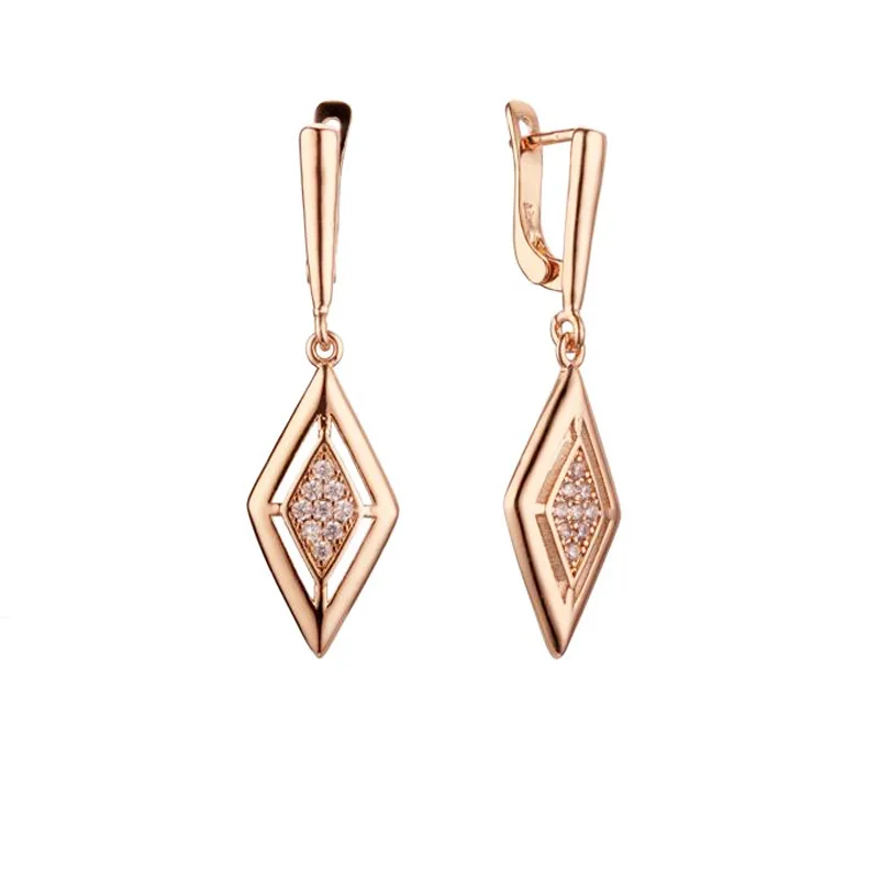 

FJ 5 Style Women Long Drop Earrings 585 Rose Gold Color Crystal Oval Dangle Earring