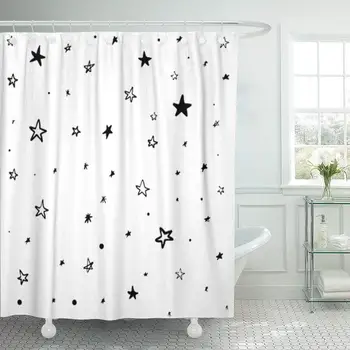 

Black Doodle Modern Geometric Star Pattern White Christmas Cute Drawn Dots Hsky Waterproof Shower Curtain Curtains Extra Long