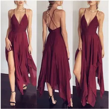 2018 New Sexy Summer Dress Strap Deep V Neck Beach Dresses Women Slit Backless Long Dress army green deep v neck long sleeves slit hem casual dress