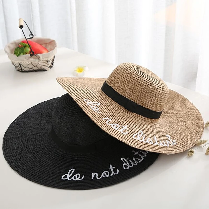 

Brand 2019 new letter embroidery cap Big brim Ladies summer straw hat youth hats for women Shade sun hats Beach hat sale