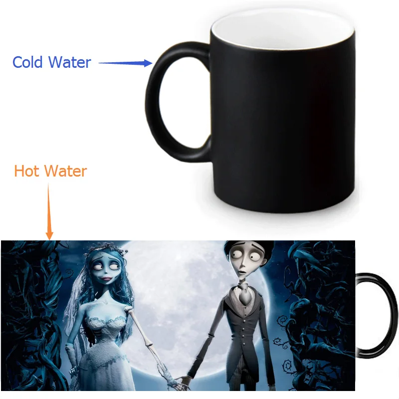 

2016 Creative Coffee Mugs Corpse Bride Heat Reveal Color Change Milk Mug Sensitive Morphing Mugs 12oz