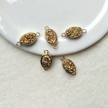 

10pcs oval Golden Druzy Agat e Geode Druzy Pendants Gold color Titanium Druzy charms Connector Bead with Double Bails Ct61