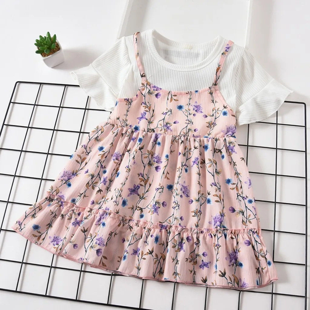 

Summer Newborn Infant Baby Girl Flora Print Short Fly Sleeve Party Dress Children's Clothing For Girls Kids Dresses