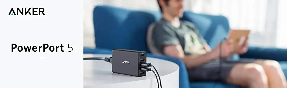 Anker 40 Вт 5-Порты и разъёмы USB Wall Зарядное устройство, мощность Порты и разъёмы 5 для iPhone, iPad Pro/Air, Galaxy S9/S8/Edge/Plus, Note 8/7, Nexus htc LG и многое другое